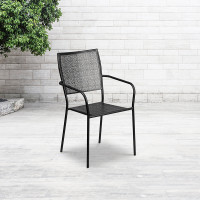 Flash Furniture CO-2-BK-GG Black Indoor-Outdoor Steel Patio Arm Chair with Square Back 